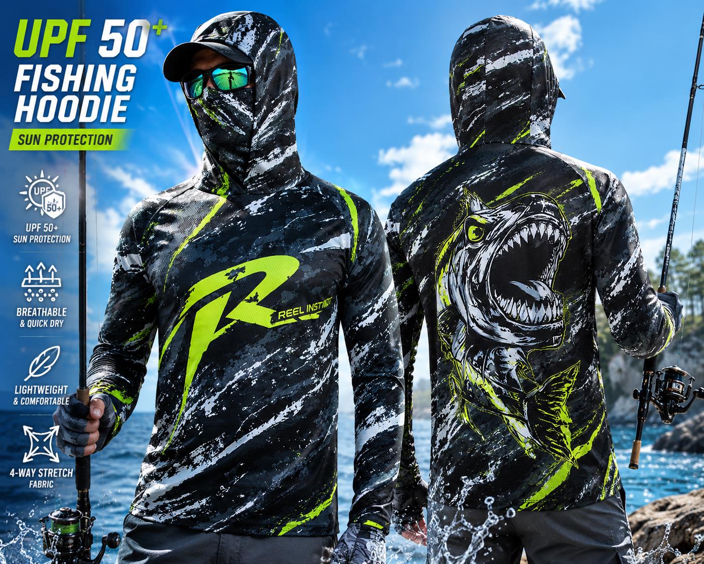 Fishing Mask Sun Protection - Atasan Pancing Lengan Panjang Pelindung Matahari