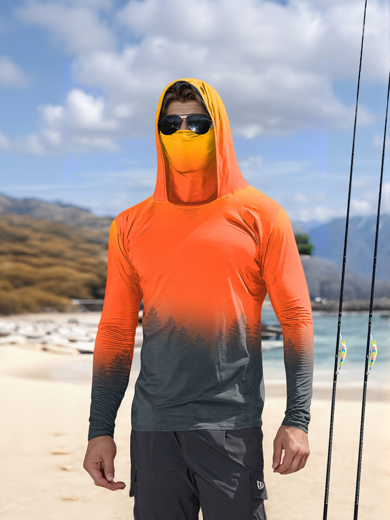 Fishing Hoodie - Hoodie Pria Motif Hutan Gradasi dengan